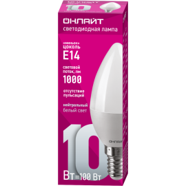 Лампа светодиодная 61 957 OLL-C37-10-230-4K-E14-FR 10Вт свеча 4000К нейтр. бел. E14 1000лм 176-264В ОНЛАЙТ 61957
