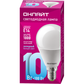 Лампа светодиодная 61 967 OLL-G45-10-230-6.5K-E14 10Вт шар 6500К холод. бел. E14 1000лм 176-264В ОНЛАЙТ 61967