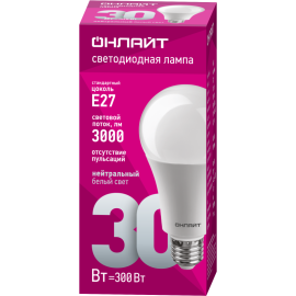 Лампа светодиодная 61 971 OLL-A70-30-230-4K-E27 30Вт грушевидная 4000К нейтр. бел. E27 3000лм 176-264В ОНЛАЙТ 61971
