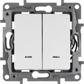 Выключатель 2-кл. СП Etika 10А IP20 250В 10AX с подсветкой/индикацией безвинтов. зажимы механизм бел. IEK 672204