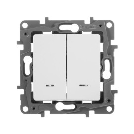 Выключатель 2-кл. СП Etika 10А IP20 250В 10AX с подсветкой/индикацией безвинтов. зажимы механизм бел. IEK 672204