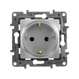 Розетка 1-м СП Etika 16А IP20 250В 2P+E с заземл. немецк. стандарт винтов. клеммы механизм алюм. IEK 672421
