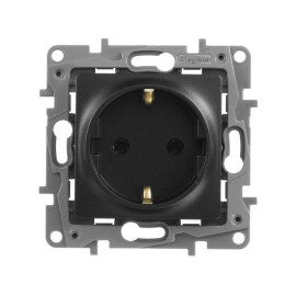 Розетка 1-м СП Etika 16А IP20 250В 2P+E с заземл. немецк. стандарт винтов. клеммы механизм антрацит IEK 672621