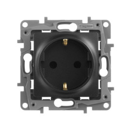 Розетка 1-м СП Etika 16А IP31 250В 2P+E с заземл. защ. шторки немецк. стандарт винтов. клеммы механизм антрацит IEK 672622