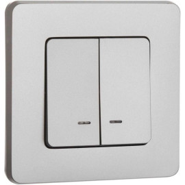 Выключатель 2-кл. Inspiria 10А IP20 250В 10AX с подсветкой/индикацией механизм алюм. IEK 673632