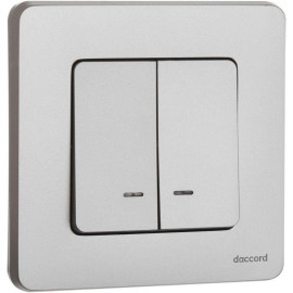 Выключатель 2-кл. Inspiria 10А IP20 250В 10AX с подсветкой/индикацией механизм алюм. IEK 673632