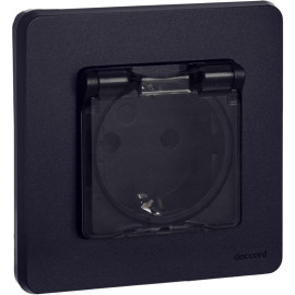 Розетка 1-м СП Inspiria 16А IP44 250В 2P+E защ. шторки с крышкой немецк. стандарт механизм антрацит IEK 673743