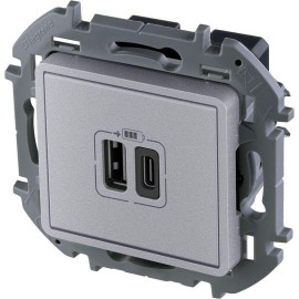 Устройство зарядное Inspiria с 2-мя USB разьемами A и C 240В/5В 3000мА алюм. IEK 673762