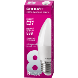 Лампа светодиодная 71 635 OLL-C37-8-230-4K-E27-FR 8Вт свеча 4000К нейтр. бел. E27 800лм 176-264В ОНЛАЙТ 71635