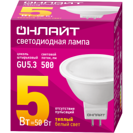 Лампа светодиодная 71 637 OLL-MR16-5-230-3K-GU5.3 5Вт 3000К тепл. бел. GU5.3 500лм 176-264В ОНЛАЙТ 71637