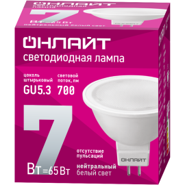 Лампа светодиодная 71 641 OLL-MR16-7-230-4K-GU5.3 7Вт 4000К нейтр. бел. GU5.3 700лм 176-264В ОНЛАЙТ 71641