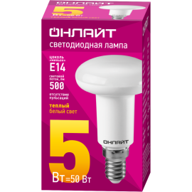 Лампа светодиодная 71 651 OLL-R50-5-230-2.7K-E14 5Вт 2700К тепл. бел. E14 500лм 176-264В ОНЛАЙТ 71651