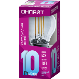 Лампа светодиодная филаментная 80 883 OLL-F-G45-10-230-4K-E27 10Вт шар прозрачная 4000К нейтр. бел. E27 1000лм 220-240В ОНЛАЙТ 80883