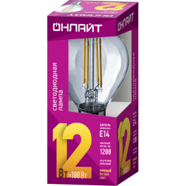 Лампа светодиодная филаментная 80 890 OLL-F-G45-12-230-2.7K-E14 12Вт шар прозрачная 2700К тепл. бел. E14 1200лм 220-240В ОНЛАЙТ 80890