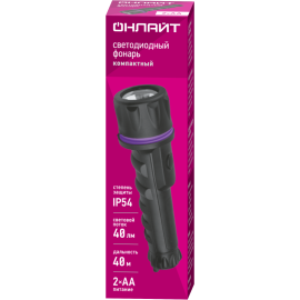 Фонарь светодиодный ручной 90 862 OPT-R01-2AA пласт.+рез.1LEDх0.5 Вт 1реж. 40лм IP54 ОНЛАЙТ 90862