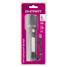 Фонарь аккумуляторный ручной 90 863 OPT-CP07-ACCU пласт.1LED 5Вт+6LED 1.2Вт li-ion 1.2А.ч 4 реж. ОНЛАЙТ 90863
