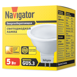 Лампа светодиодная 94 263 NLL-MR16-5-230-3K-GU5.3 5Вт 3000К тепл. бел. GU5.3 360лм 220-240В Navigator 94263