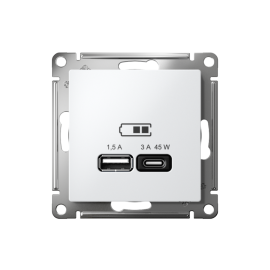 Розетка USB AtlasDesign тип A+C 45Вт QC PD высокоскор. ЗУ механизм бел. SE ATN000129