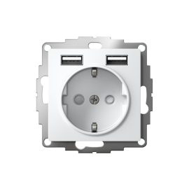 Розетка 1-м СП AtlasDesign 16А IP20 с 2-мя заряд. устройствами USB тип A+A 5В/2.4А 2х5В/1.2А механизм бел. SE ATN000130