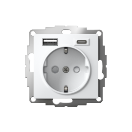 Розетка AtlasDesign 16А с 2-мя заряд. устройствами USB тип A+C 5В/2.4А 2х5В/1.2А механизм бел. SE ATN000132