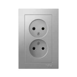 Розетка 2-м СП AtlasDesign 16А IP20 без заземл. в сборе алюм. SE ATN000320