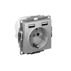 Розетка 1-м СП AtlasDesign 16А IP20 с 2-мя заряд. устройствами USB тип A+A 5В/2.4А 2х5В/1.2А механизм алюм. SE ATN000330
