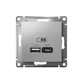 Розетка USB AtlasDesign тип A+C 5В/2.4А 2х5В/1.2А механизм алюм. SE ATN000339