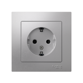 Розетка 1-м СП AtlasDesign 16А IP20 с заземл. защ. шторки в сборе алюм. SE ATN000344