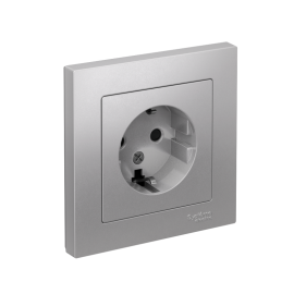 Розетка 1-м СП AtlasDesign 16А IP20 с заземл. защ. шторки в сборе алюм. SE ATN000344