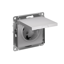 Розетка 1-м СП AtlasDesign 16А IP20 с заземл. защ. шторки с крышкой механизм алюм. SE ATN000346