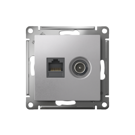 Розетка компьютерная + телевизионная 2-м СП AtlasDesign RJ45 кат.5E + TV механизм алюм. SE ATN000389