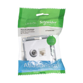Розетка компьютерная + телевизионная 2-м СП AtlasDesign RJ45 кат.5E + TV механизм алюм. SE ATN000389