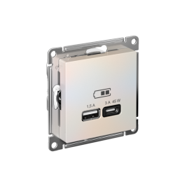 Розетка USB AtlasDesign тип A+C 45Вт QC PD высокоскор. ЗУ механизм жемчуж. SE ATN000429