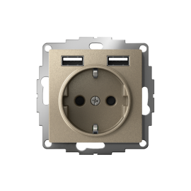 Розетка 1-м СП AtlasDesign 16А IP20 с 2-мя заряд. устройствами USB тип A+A 5В/2.4А 2х5В/1.2А механизм шампань SE ATN000530