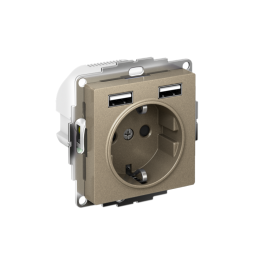 Розетка 1-м СП AtlasDesign 16А IP20 с 2-мя заряд. устройствами USB тип A+A 5В/2.4А 2х5В/1.2А механизм шампань SE ATN000530