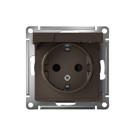 Розетка 1-м СП AtlasDesign 16А IP20 с заземл. защ. шторки с крышкой механизм мокко SE ATN000646