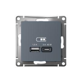 Розетка USB AtlasDesign тип A+C 45Вт QC PD высокоскор. ЗУ механизм грифель SE ATN000729