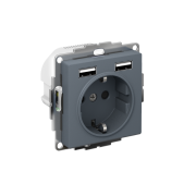 Розетка 1-м СП AtlasDesign 16А IP20 с 2-мя заряд. устройствами USB тип A+A 5В/2.4А 2х5В/1.2А механизм грифель SE ATN000730
