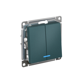 Выключатель 2-кл. СП AtlasDesign 10А IP20 (сх. 5а) 10AX с подсветкой механизм изумруд SE ATN000853