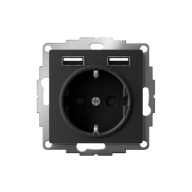 Розетка 1-м СП AtlasDesign 16А IP20 с 2-мя заряд. устройствами USB тип A+A 5В/2.4А 2х5В/1.2А механизм карбон SE ATN001030