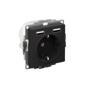 Розетка 1-м СП AtlasDesign 16А IP20 с 2-мя заряд. устройствами USB тип A+A 5В/2.4А 2х5В/1.2А механизм карбон SE ATN001030
