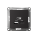 Розетка USB AtlasDesign тип A+C 5В/2.4А 2х5В/1.2А механизм карбон SE ATN001039
