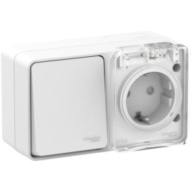 Блок ОП AtlasDesign PROFI IP54 (розетка 1-м 16А заземл. защ. шторки + 1-кл. выключатель 10А) бел. SE ATN540170