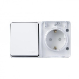 Блок ОП AtlasDesign PROFI IP54 (розетка 1-м 16А заземл. защ. шторки + 1-кл. выключатель 10А) бел. SE ATN540170