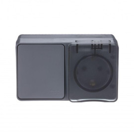 Блок ОП AtlasDesign PROFI IP54 (розетка 1-м 16А заземл. защ. шторки + 1-кл. выключатель 10А) антрацит SE ATN544070