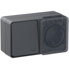 Блок ОП AtlasDesign PROFI IP54 (розетка 1-м 16А заземл. защ. шторки + 1-кл. выключатель 10А) антрацит SE ATN544070