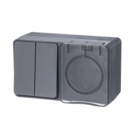 Блок ОП AtlasDesign PROFI IP54 (розетка 1-м 16А заземл. защ. шторки + 2-кл. выключатель 10А) антрацит SE ATN544074