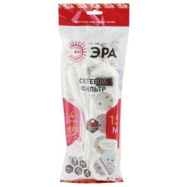 Удлинитель с сетевым фильтром 4х1.5м с заземл. 10А IP20 USF-M-4es-1.5m-W ПВС 3х0.75 с выкл. бел. Эра Б0019741