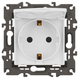 Розетка 1-м СП Эра Elegance 14-2103-01 16А IP20 16AX 250В 2P+E Schuko защ. шторки с крышкой бел. Эра Б0034278