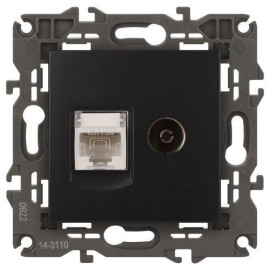 Розетка компьютерная + телевизионная 2-м Elegance 14-3110-05 RJ45 + TV IP20 механизм антрацит Эра Б0034318